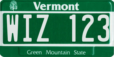 VT license plate WIZ123