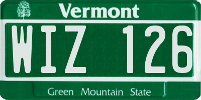 VT license plate WIZ126