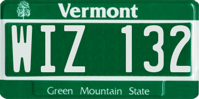 VT license plate WIZ132