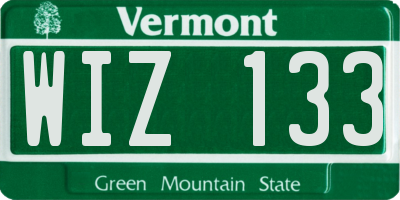 VT license plate WIZ133