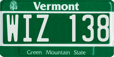 VT license plate WIZ138