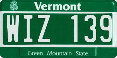 VT license plate WIZ139