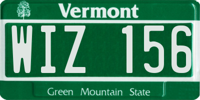VT license plate WIZ156
