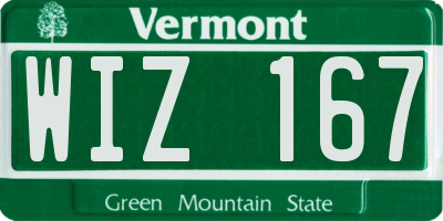 VT license plate WIZ167