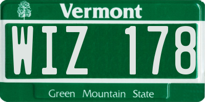 VT license plate WIZ178