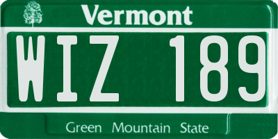 VT license plate WIZ189