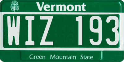 VT license plate WIZ193