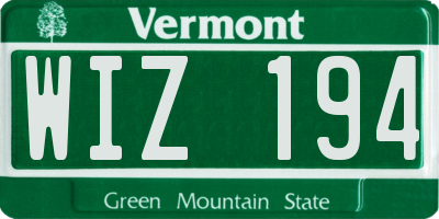 VT license plate WIZ194