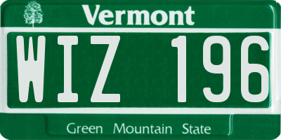 VT license plate WIZ196