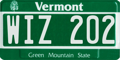 VT license plate WIZ202