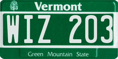 VT license plate WIZ203