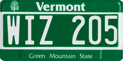 VT license plate WIZ205