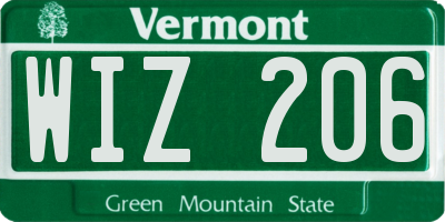 VT license plate WIZ206