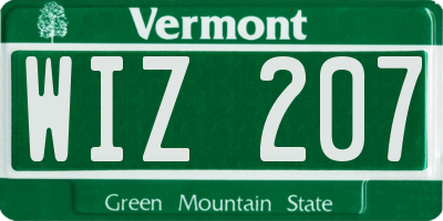 VT license plate WIZ207