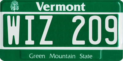 VT license plate WIZ209