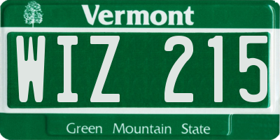 VT license plate WIZ215