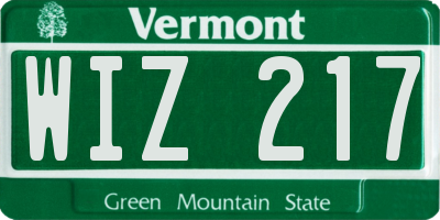 VT license plate WIZ217