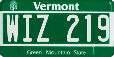VT license plate WIZ219