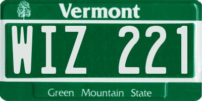VT license plate WIZ221