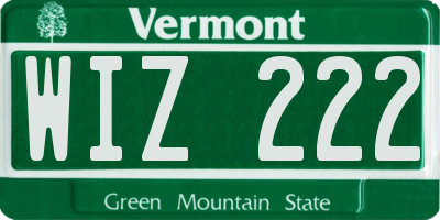 VT license plate WIZ222