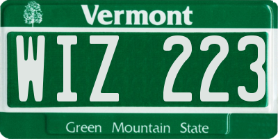 VT license plate WIZ223