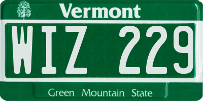 VT license plate WIZ229