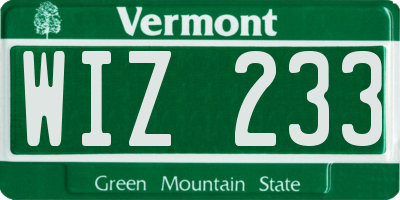 VT license plate WIZ233