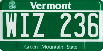 VT license plate WIZ236