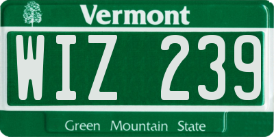 VT license plate WIZ239