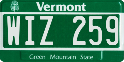 VT license plate WIZ259
