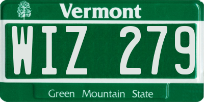 VT license plate WIZ279