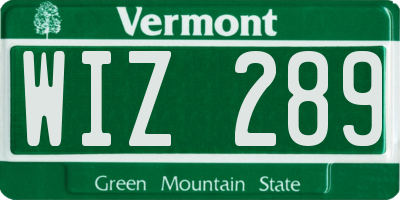 VT license plate WIZ289