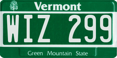 VT license plate WIZ299