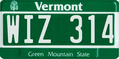 VT license plate WIZ314