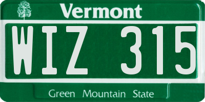 VT license plate WIZ315