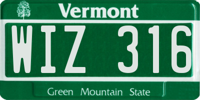 VT license plate WIZ316