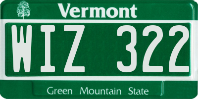 VT license plate WIZ322