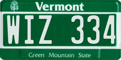 VT license plate WIZ334