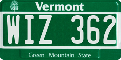 VT license plate WIZ362