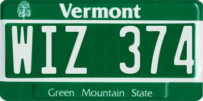 VT license plate WIZ374