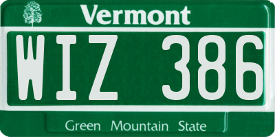 VT license plate WIZ386