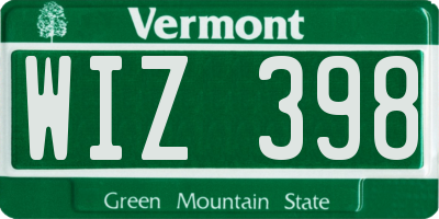 VT license plate WIZ398