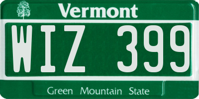 VT license plate WIZ399