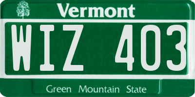 VT license plate WIZ403