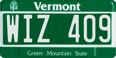 VT license plate WIZ409