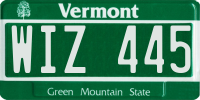 VT license plate WIZ445