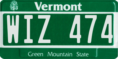 VT license plate WIZ474