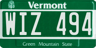 VT license plate WIZ494