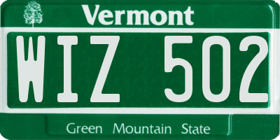 VT license plate WIZ502