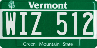 VT license plate WIZ512